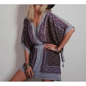 Free People Purple and Gray Patterned Dress